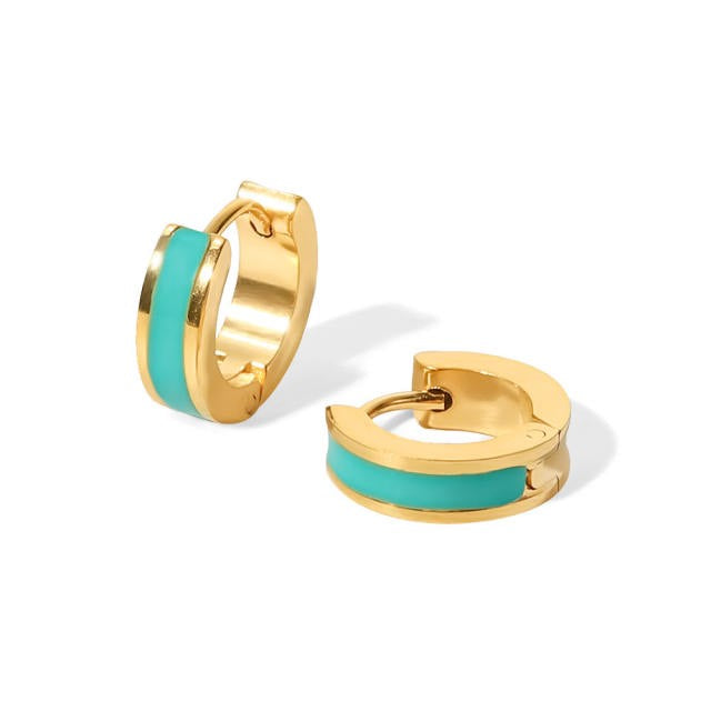 Gold Ear Huggie - Light Blue