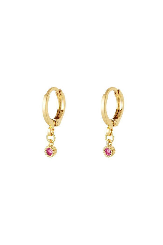 Gold earrings with zircon pendant - Pink