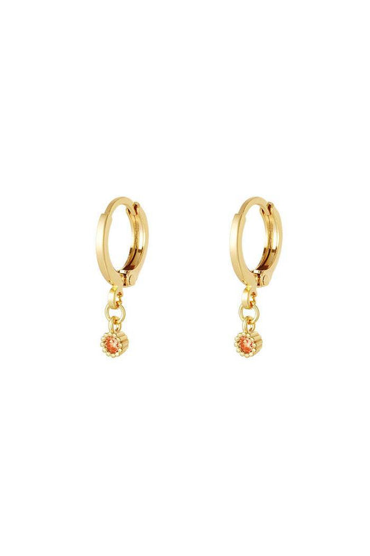 Gold earrings with zircon pendant - Orange