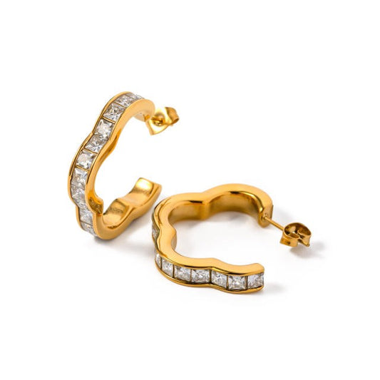 Gold Clover Rhinestone Earrings