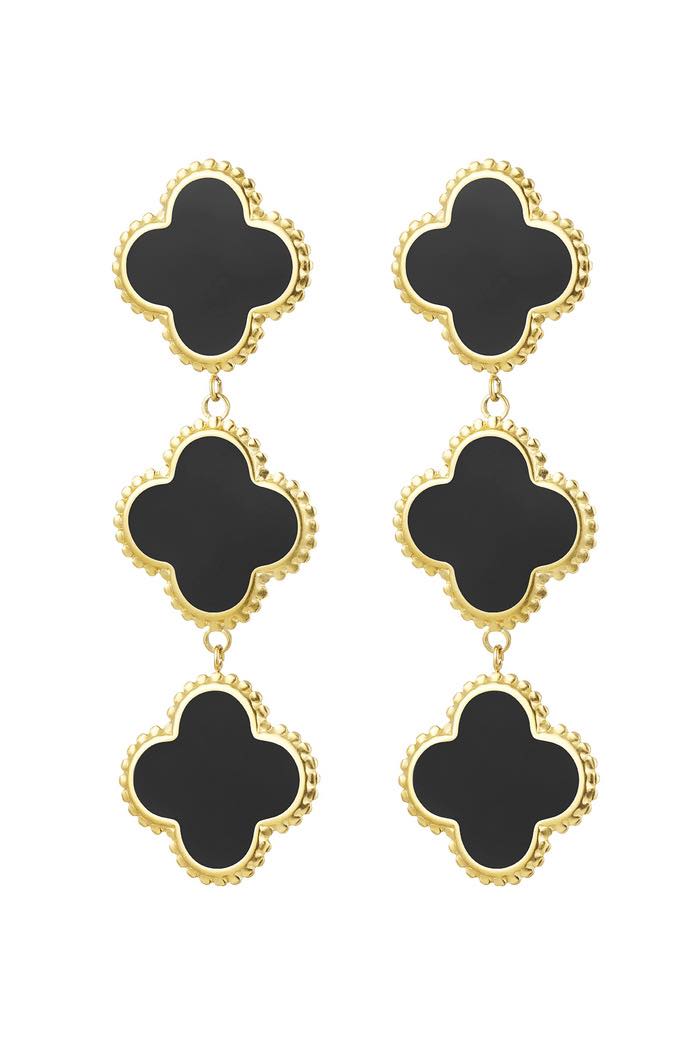 Dangling earrings with 3 clovers - Black