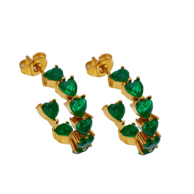 Gold Hoops With Green Hearts