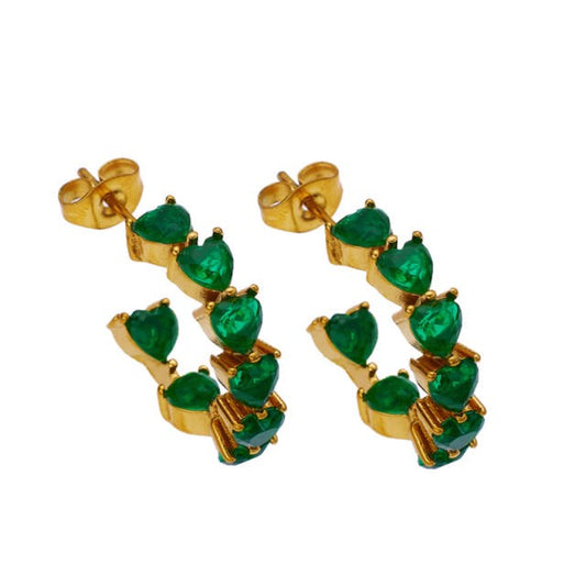 Gold Hoops With Green Hearts