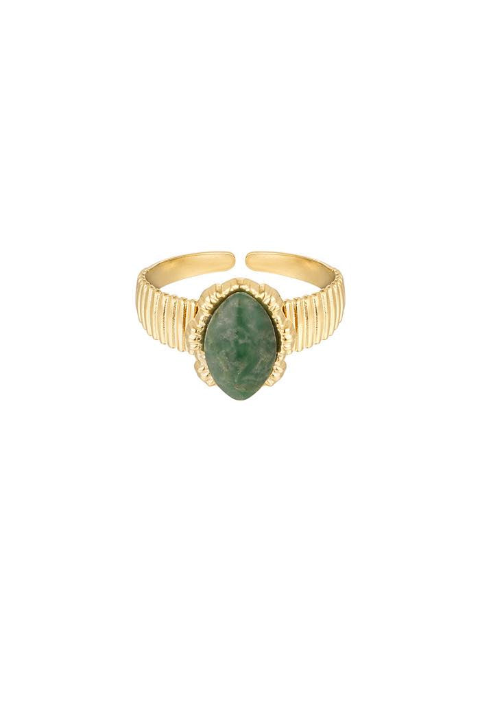 Gold Ring With Oval Stone - Green