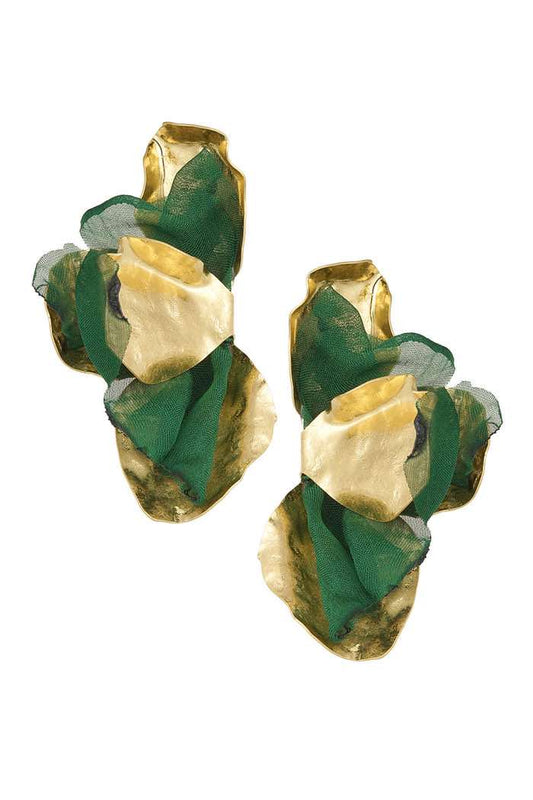 Statement Fall Petal Earrings - Green