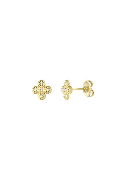 Clover ear studs with stones - gold