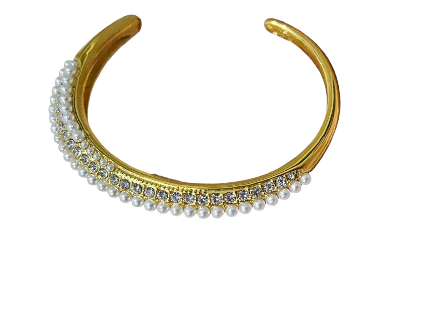 Gold With Pearl Detailed Cuff Bracelet