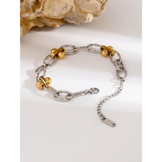 Duo chain bracelet with gold bead detail