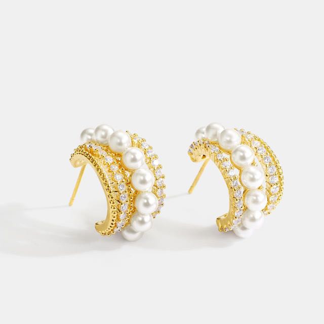 Pearl open hoop earrings