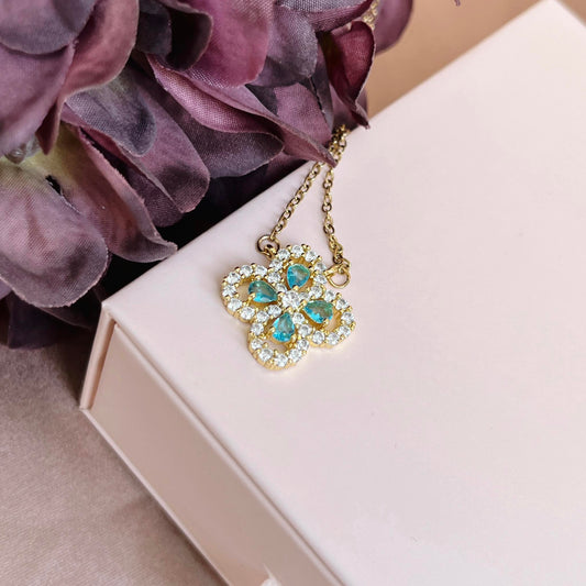 Aquamarine Diamond Clover Necklace