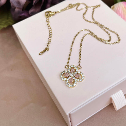 Pink Diamond Clover Necklace