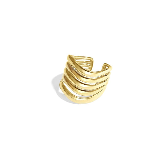 Gold-plated multi layer ring with stacked design, modern minimal jewellery Malta