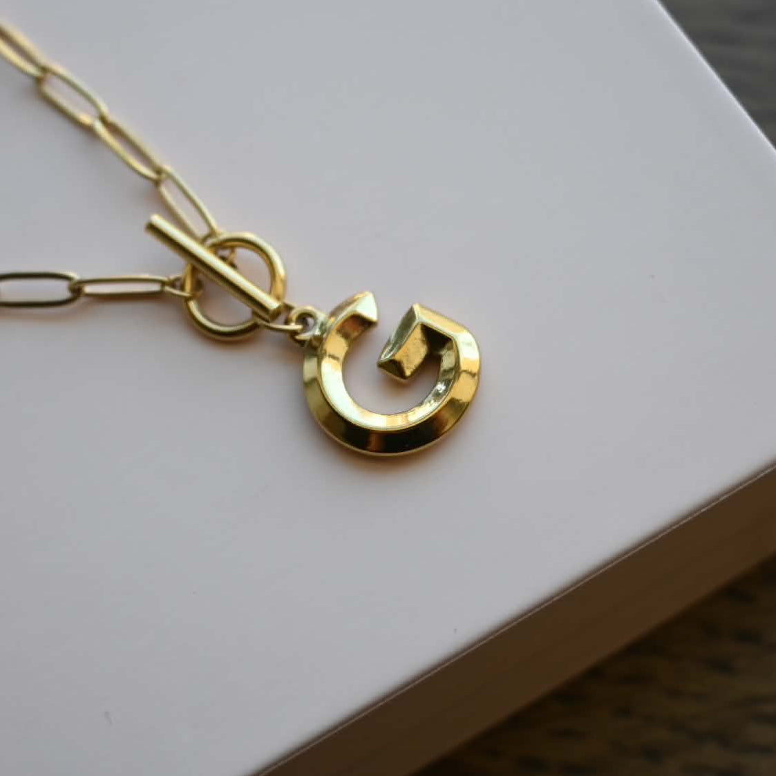 Initial Paper Clip Toggle Necklace