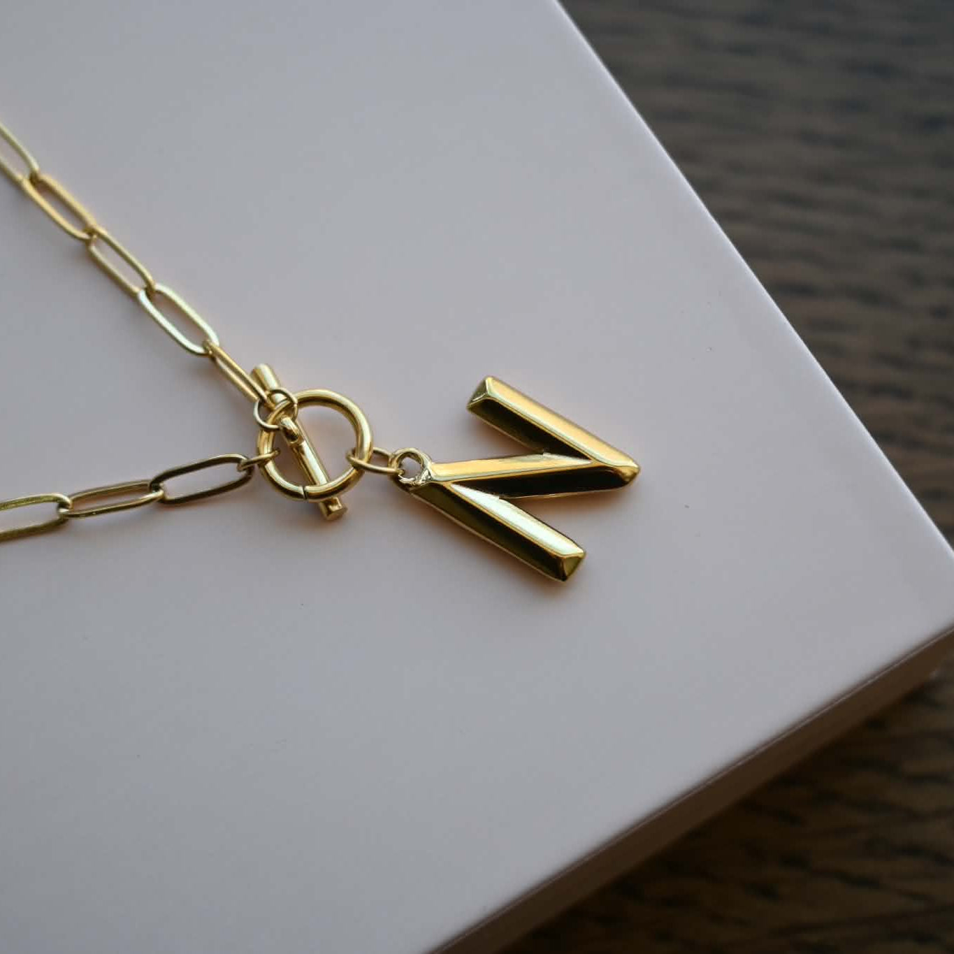 Initial Paper Clip Toggle Necklace