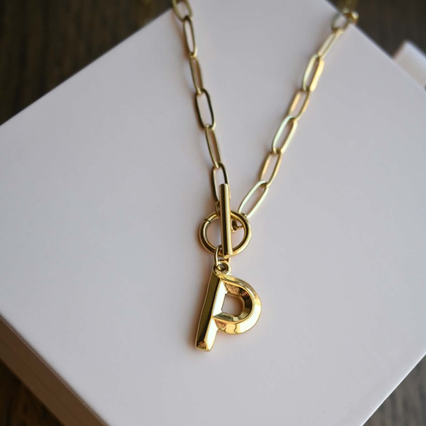 Initial Paper Clip Toggle Necklace