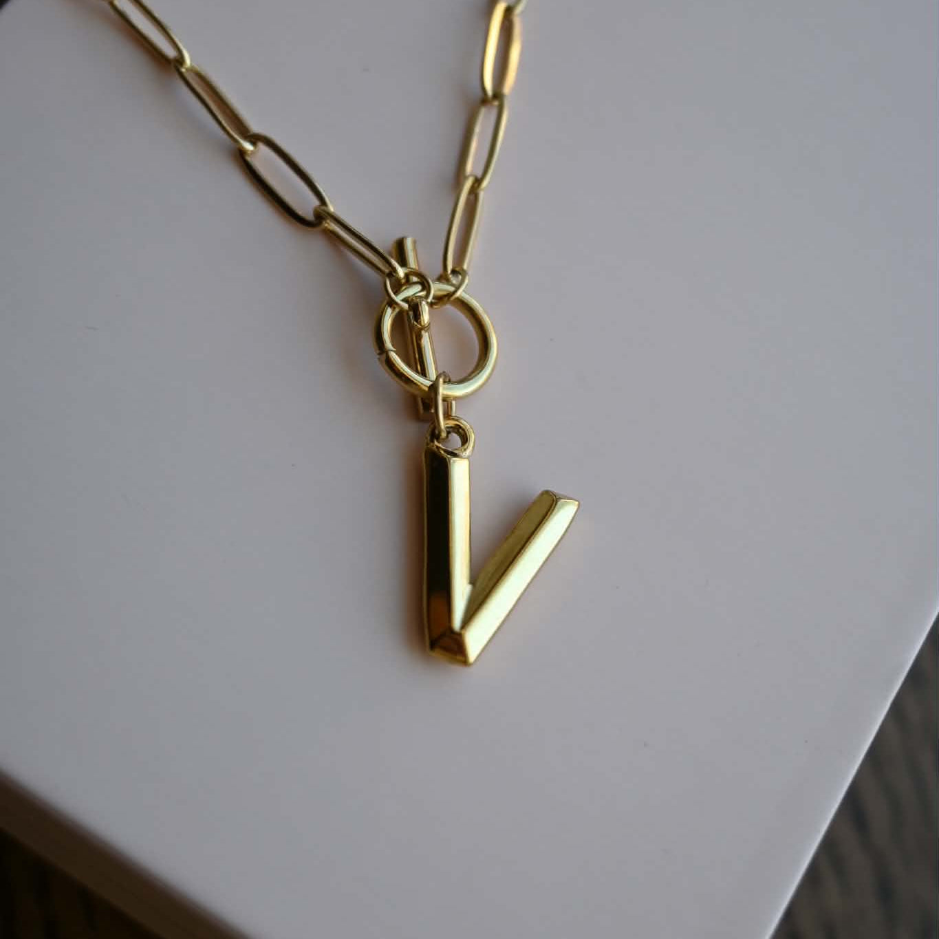 Initial Paper Clip Toggle Necklace