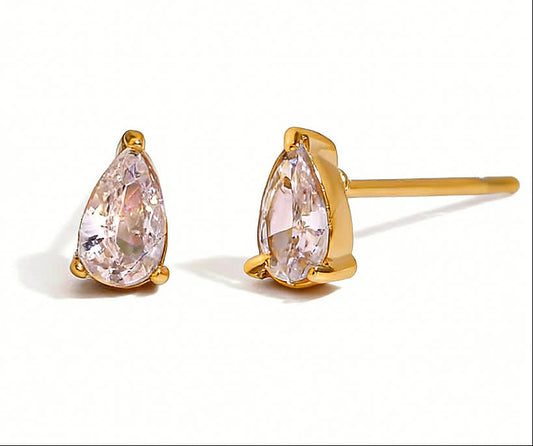 Minimal gold-plated teardrop crystal stud earrings – Camilleri Kelly Malta
