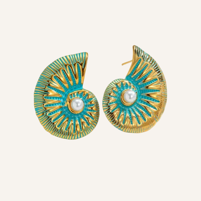 Shell studs with pearl and blue