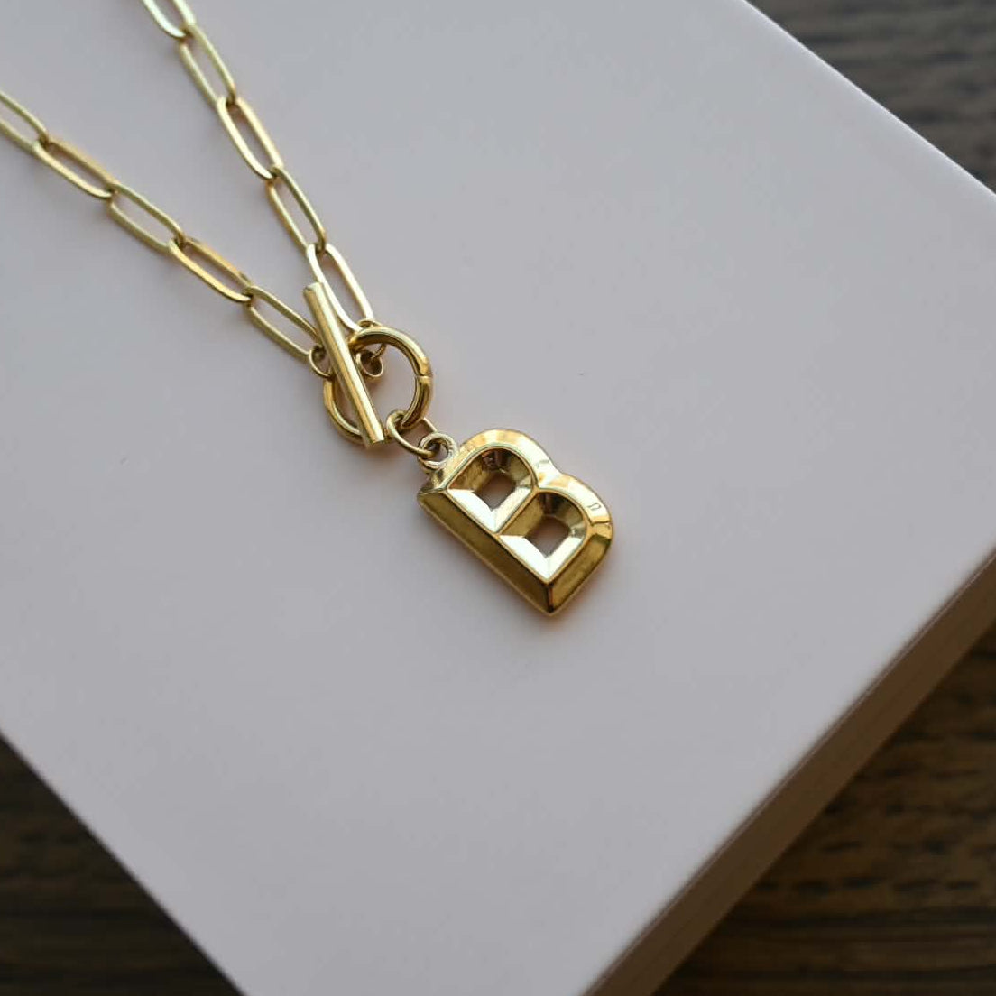 Initial Paper Clip Toggle Necklace