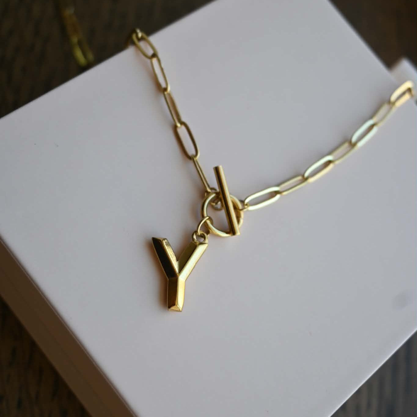 Initial Paper Clip Toggle Necklace