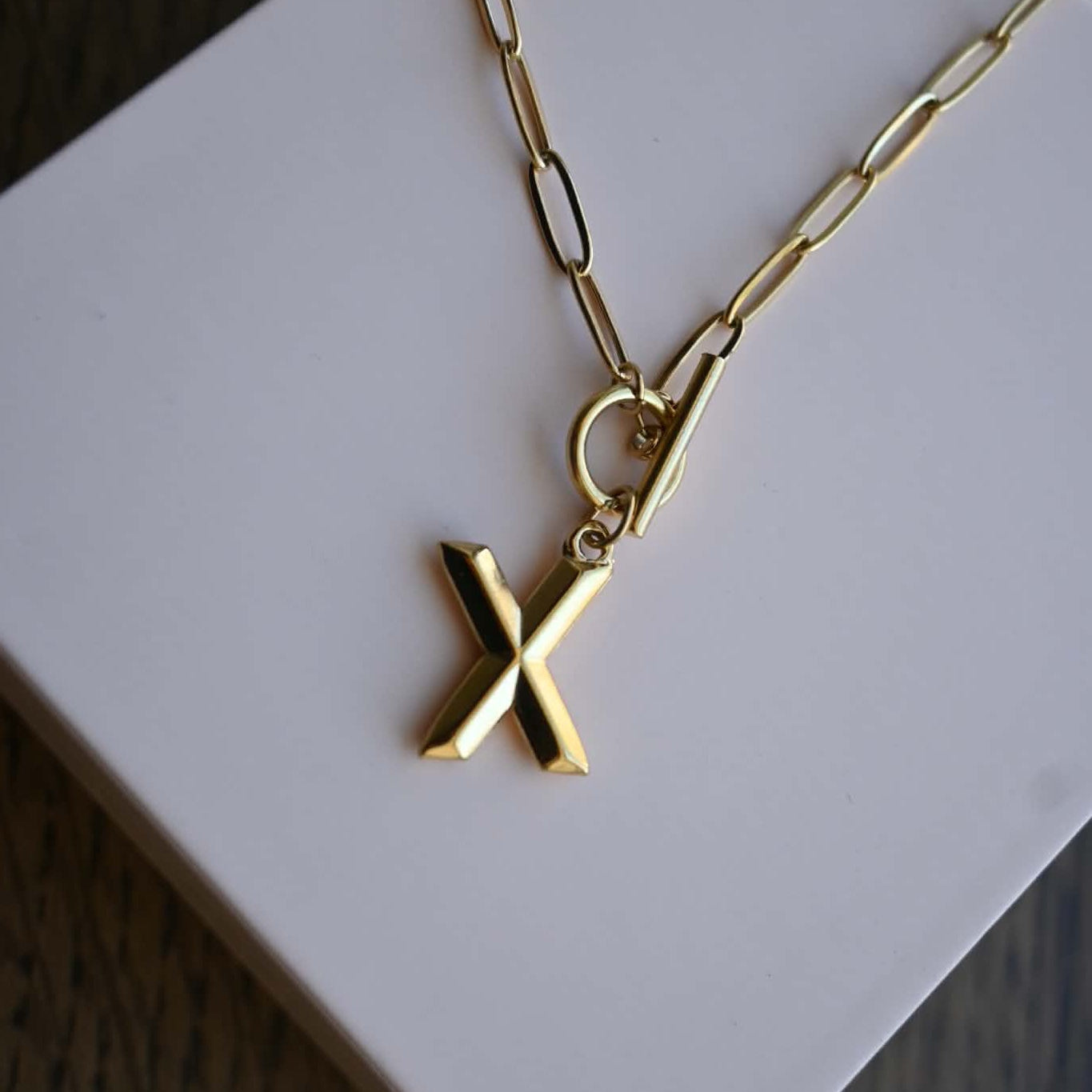 Initial Paper Clip Toggle Necklace