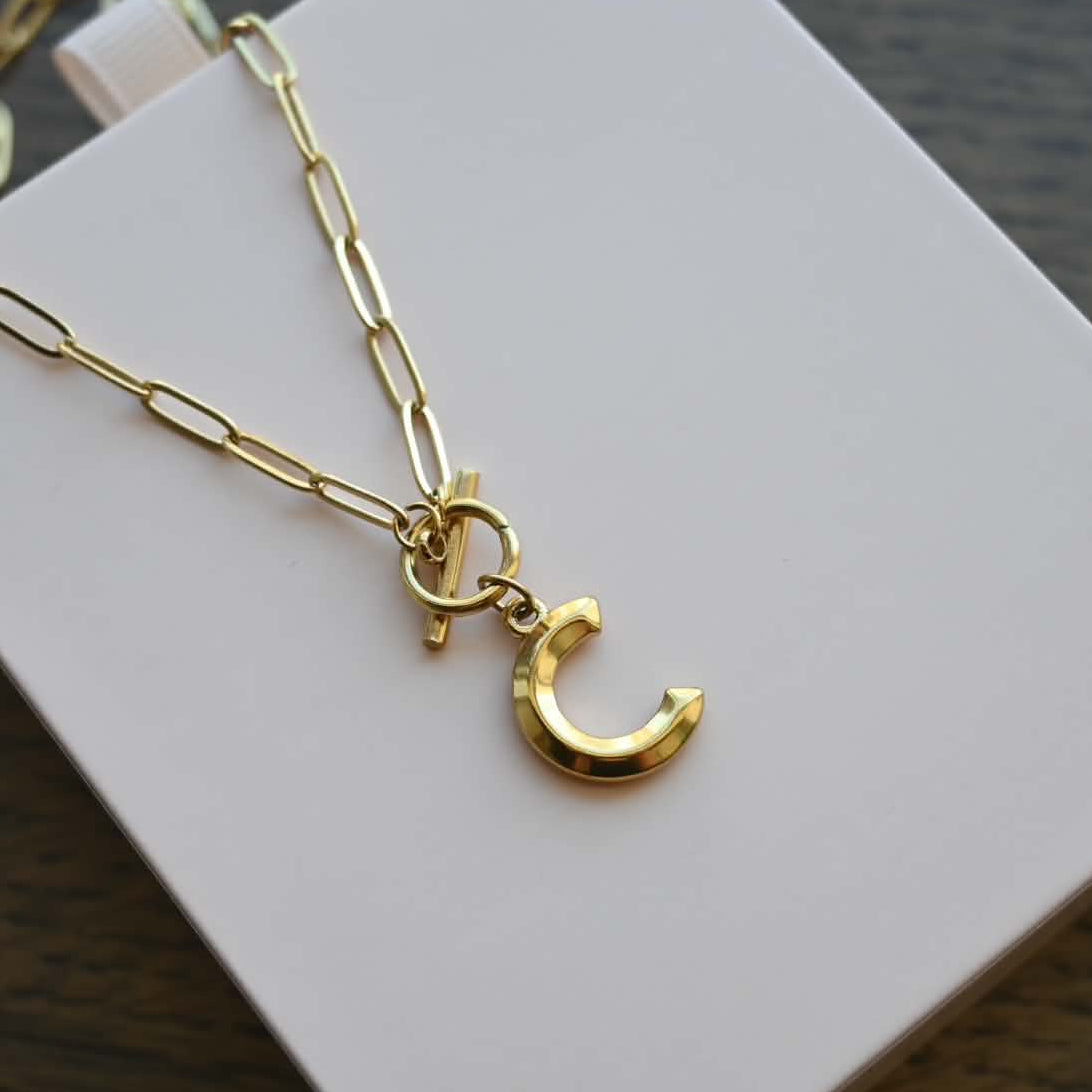 Initial Paper Clip Toggle Necklace