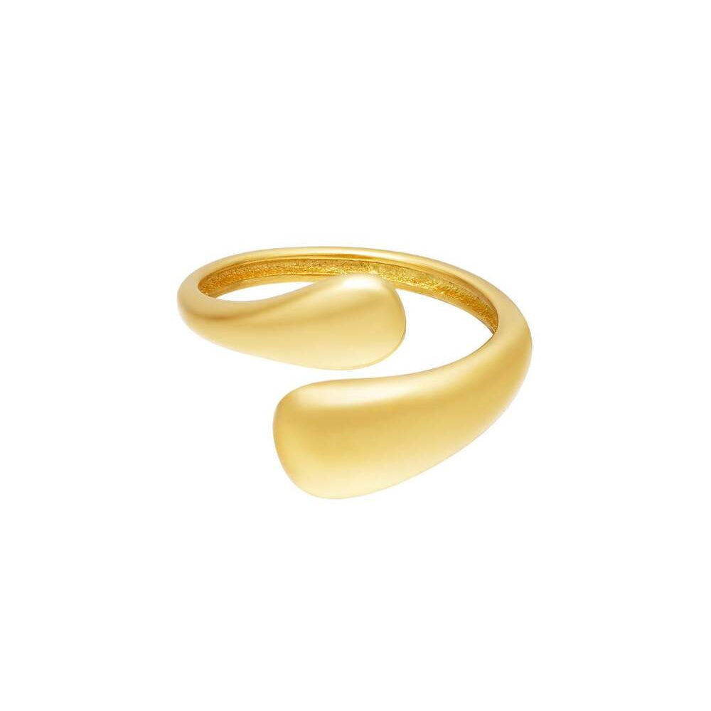 Polished gold open ring with two smooth rounded sculptural ends