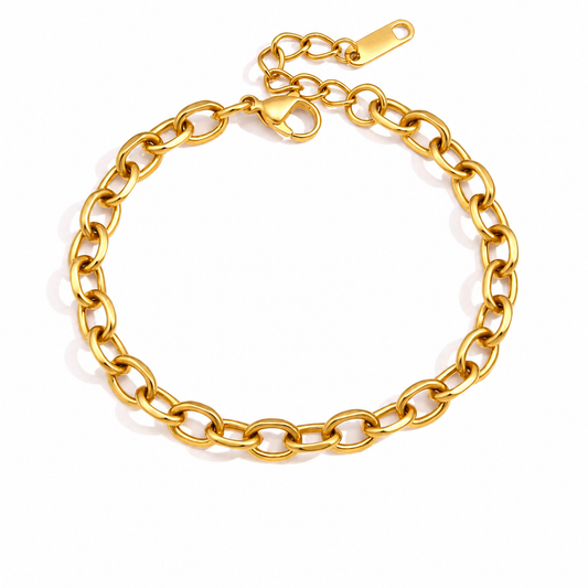 Gold classic link charm bracelet with adjustable extender chain, designed for adding personalised charms