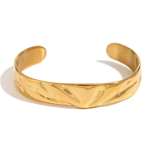 Dent Patterned Cuff Gold Bangle