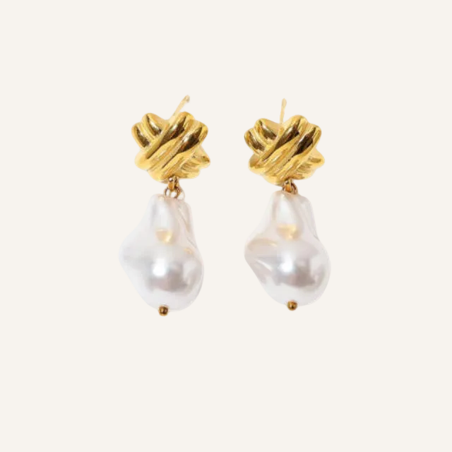 Gold With Pearl Dangling Earrings