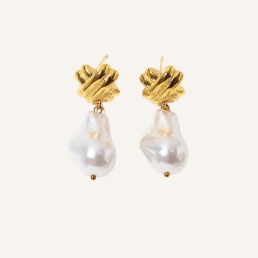 Gold With Pearl Dangling Earrings