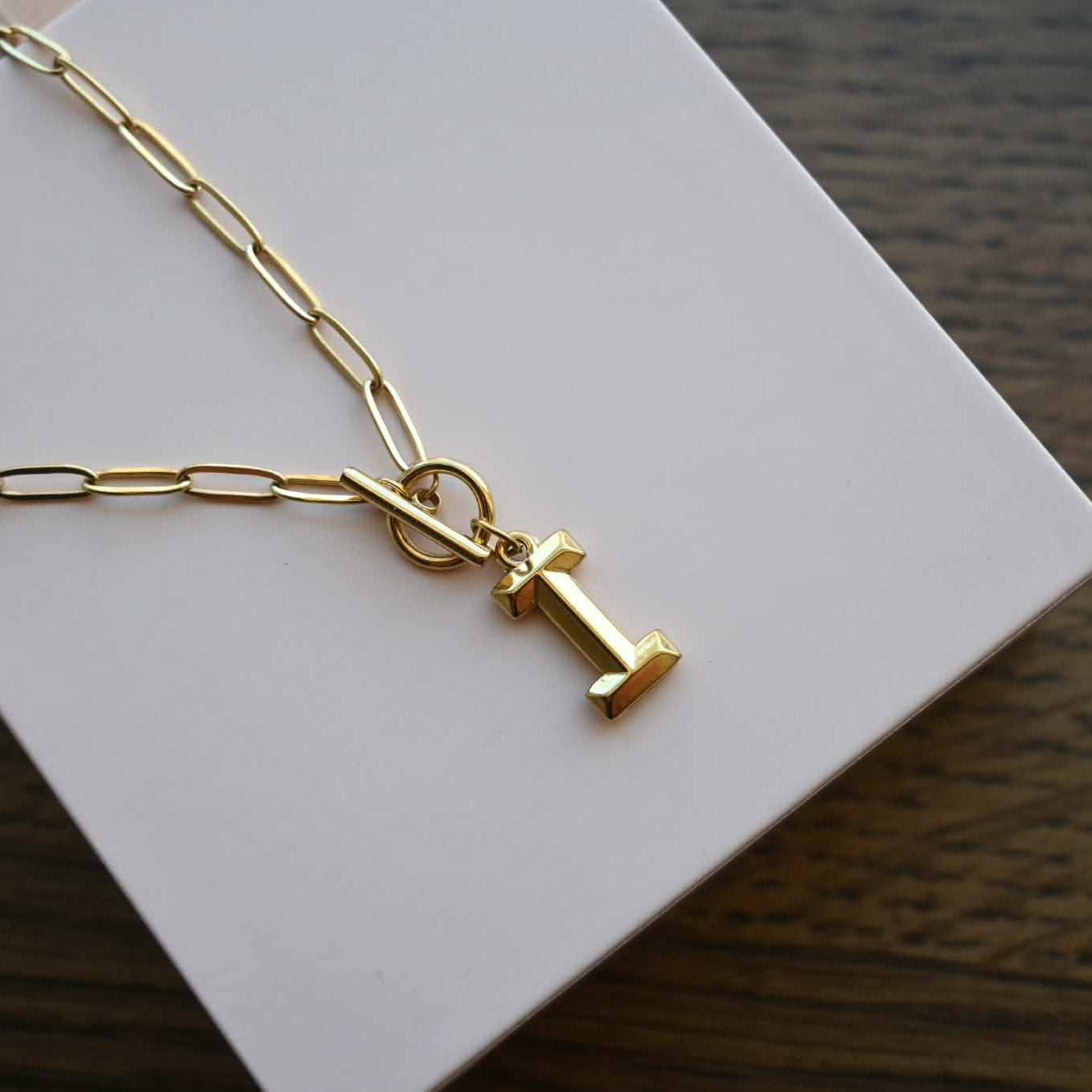 Initial Paper Clip Toggle Necklace