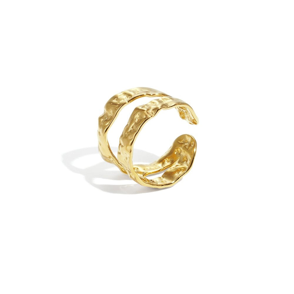 Gold-plated double band ring with textured finish, minimal jewellery Malta