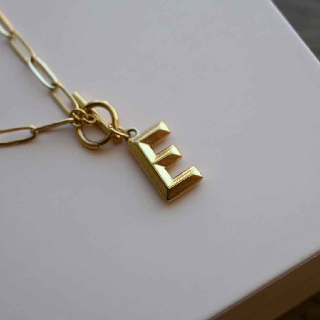 Initial Paper Clip Toggle Necklace