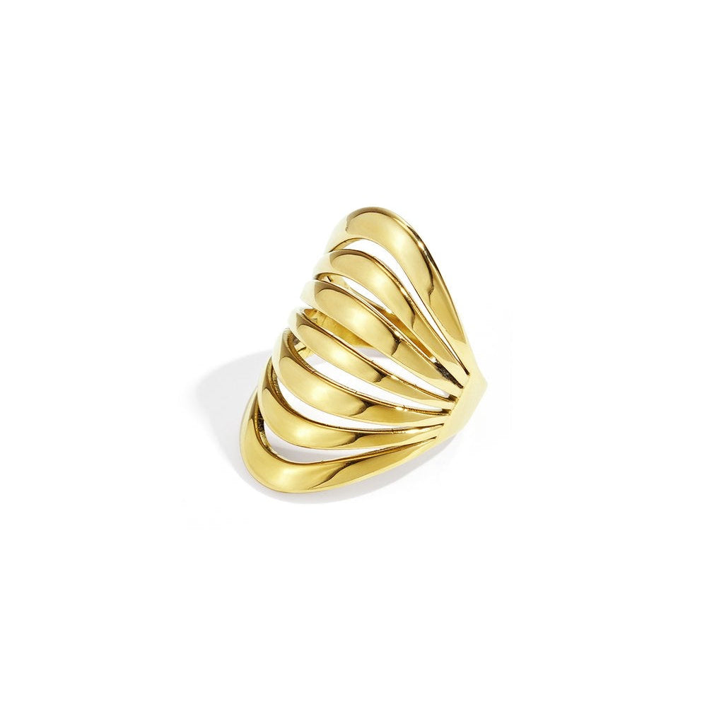 Gold-plated wave multi layer ring with flowing design, minimal jewellery Malta