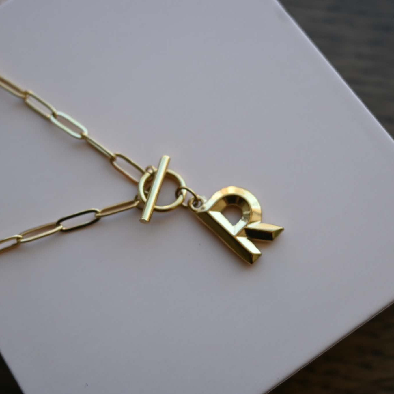 Initial Paper Clip Toggle Necklace