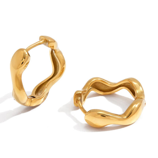 Gold-plated wave hoop earrings, minimal everyday style Malta