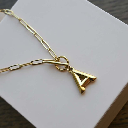 Initial Paper Clip Toggle Necklace