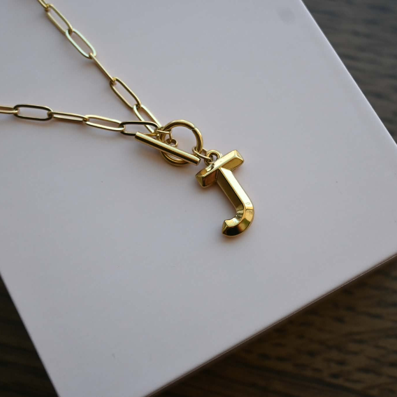 Initial Paper Clip Toggle Necklace