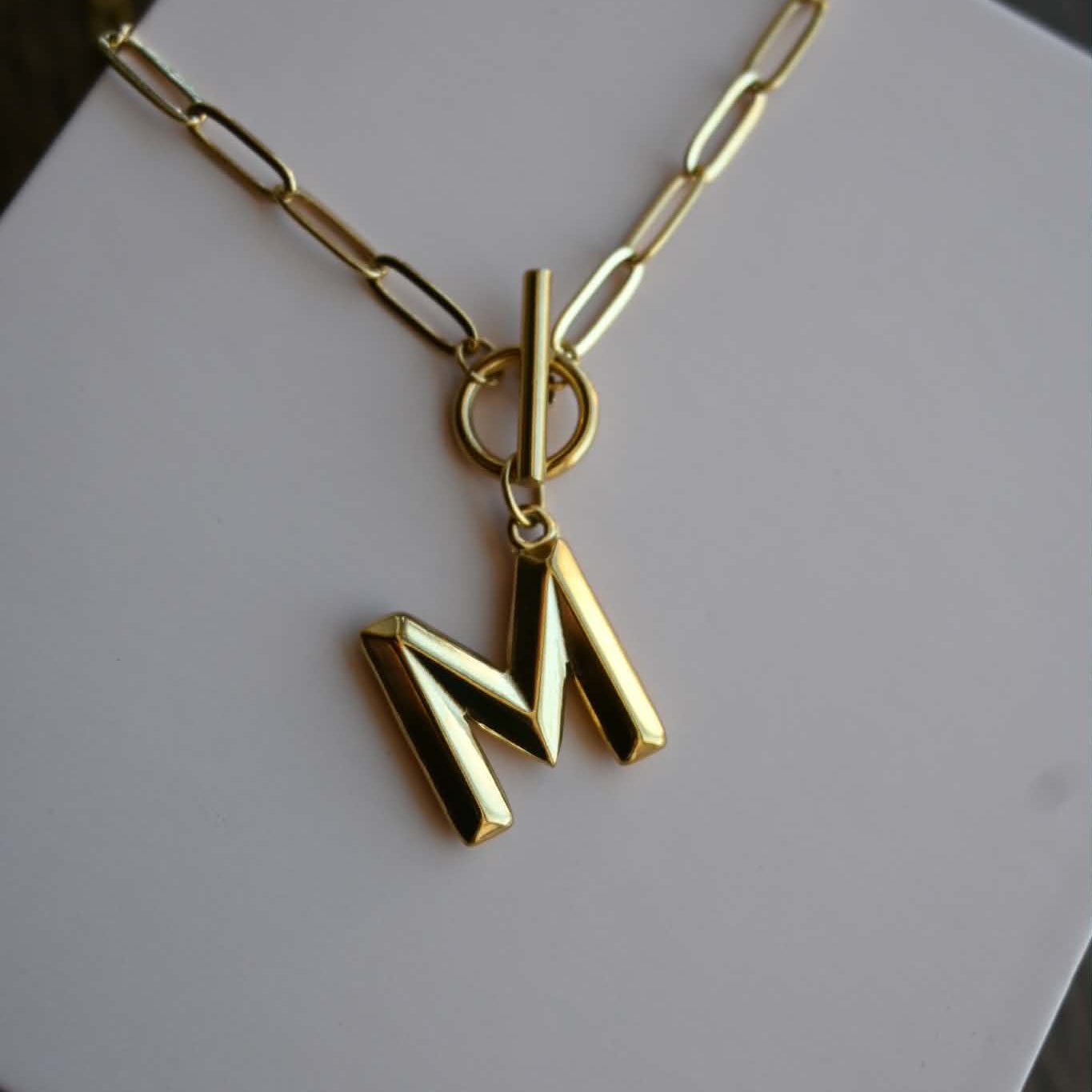 Initial Paper Clip Toggle Necklace