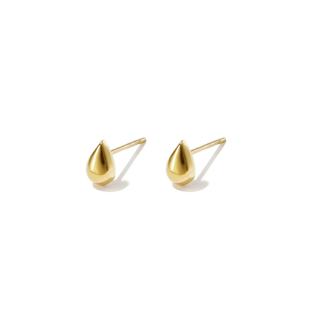 Polished gold sculptural teardrop stud earrings.