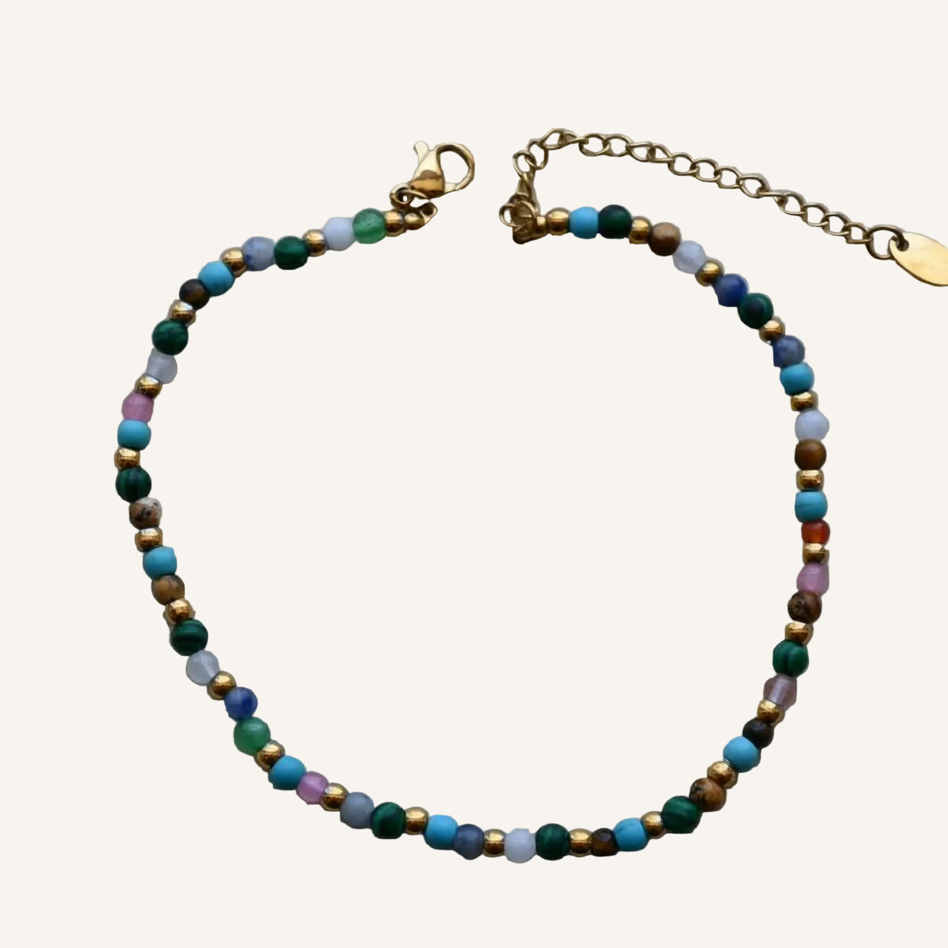 multi colour bead anklet with gold detail