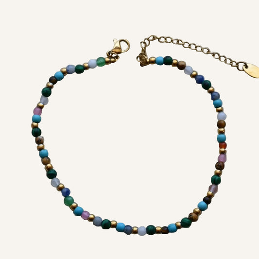 multi colour bead anklet with gold detail