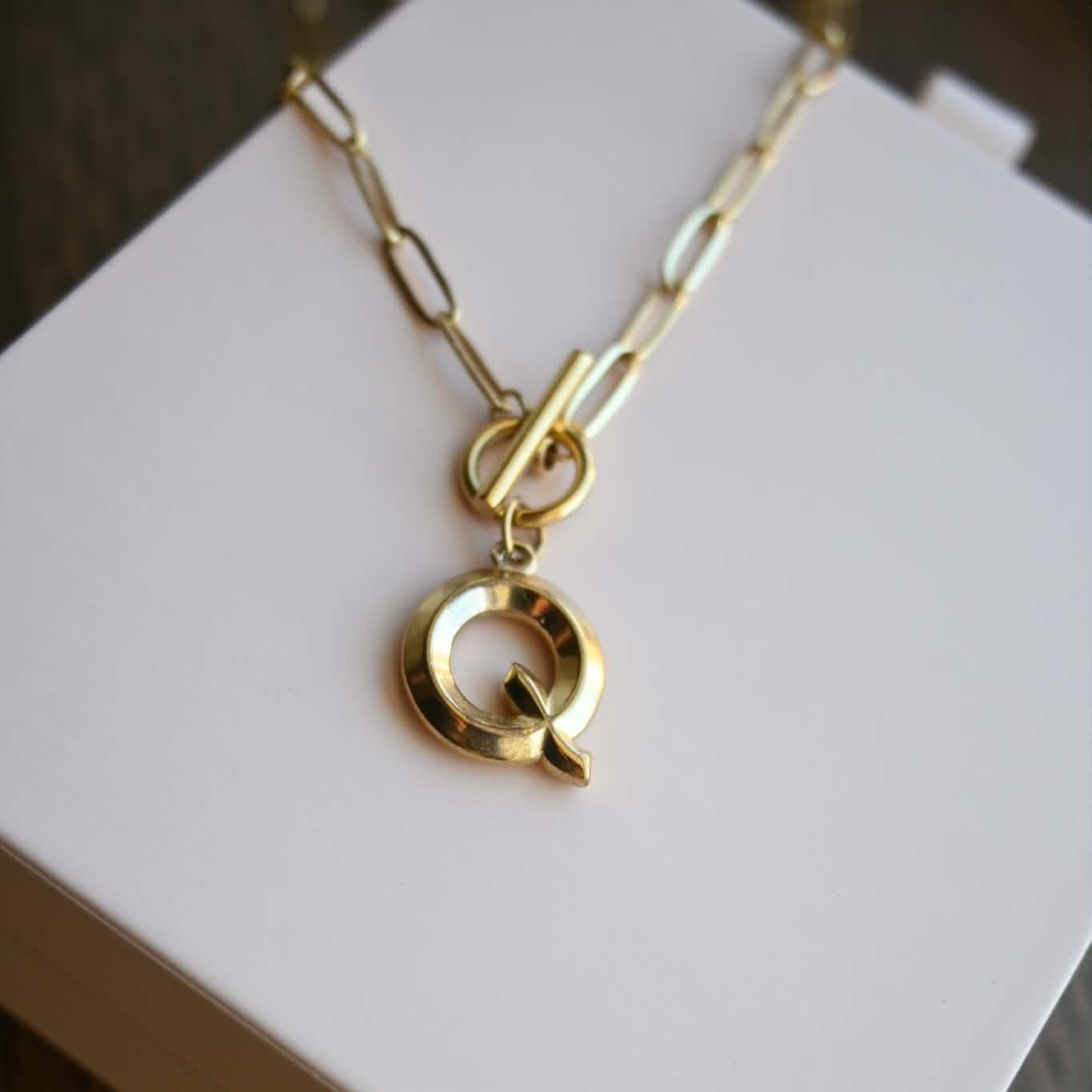 Initial Paper Clip Toggle Necklace