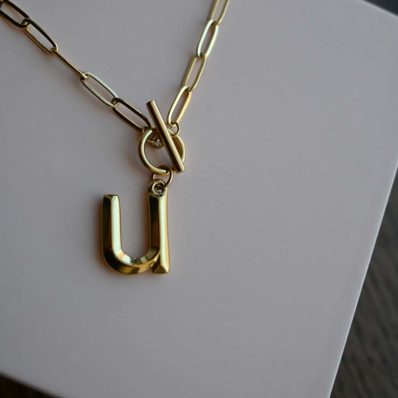 Initial Paper Clip Toggle Necklace